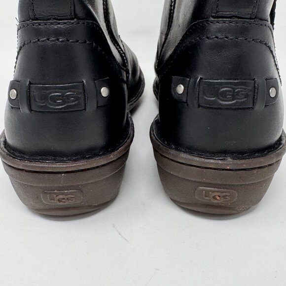 Ugg Womens Black Leather Neenah Side Zip Bootie Sherpa Lining  Size 9 - Picture 6 of 11